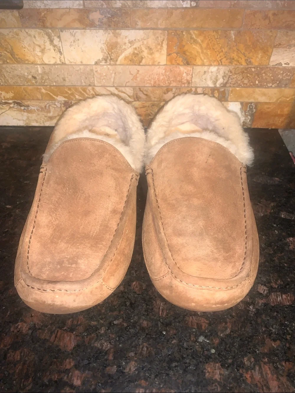 UGG Chestnut Suede Shearling-Lined Slip-Ons